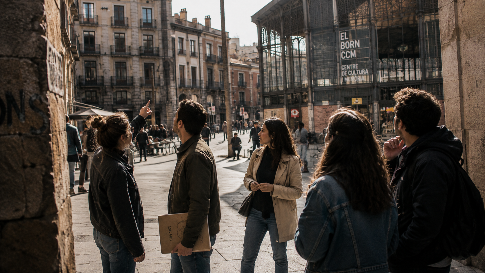 Grup observant l’entorn urbà davant del Mercat del Born