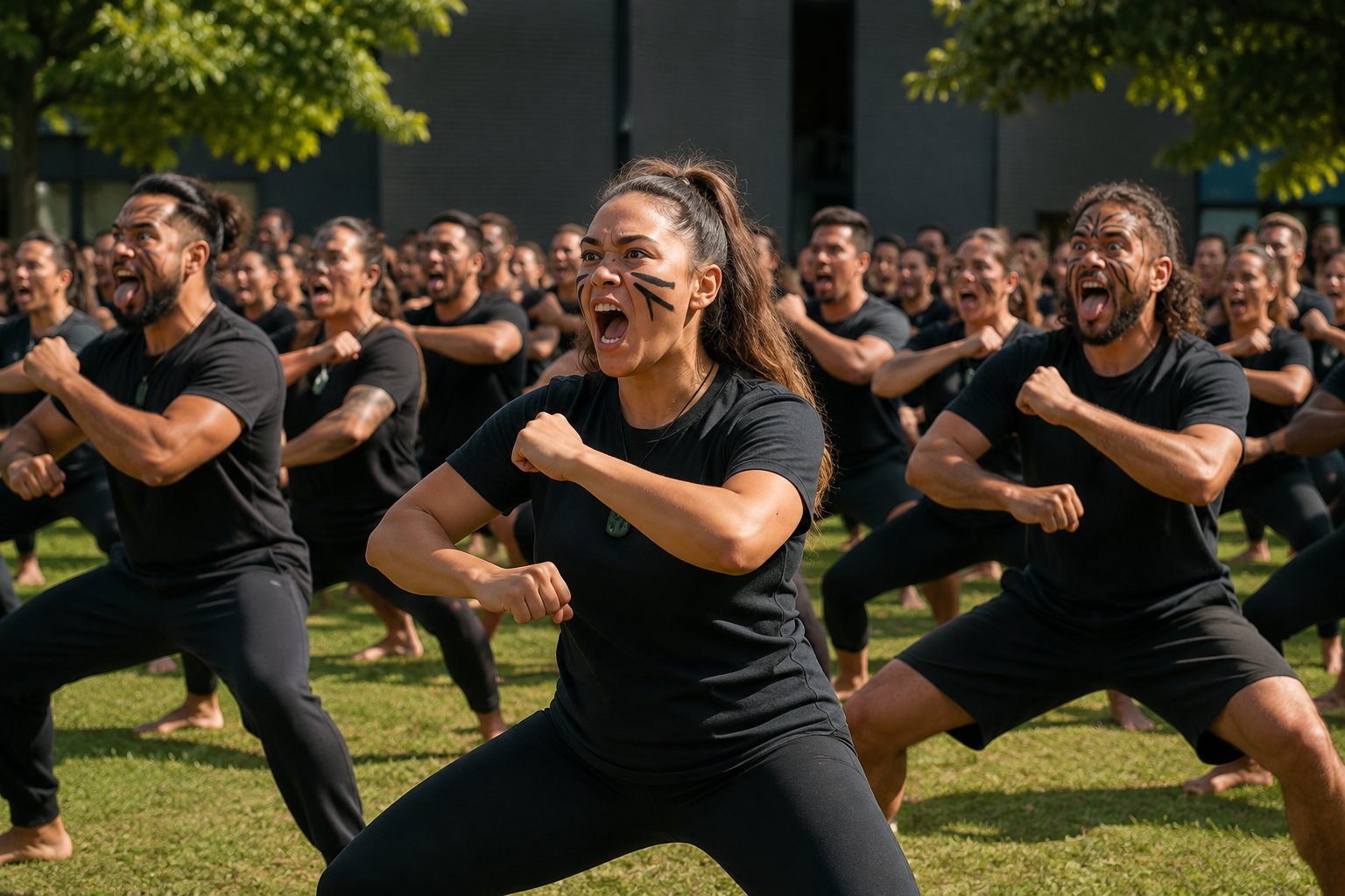 Grup executant una haka a l’exterior