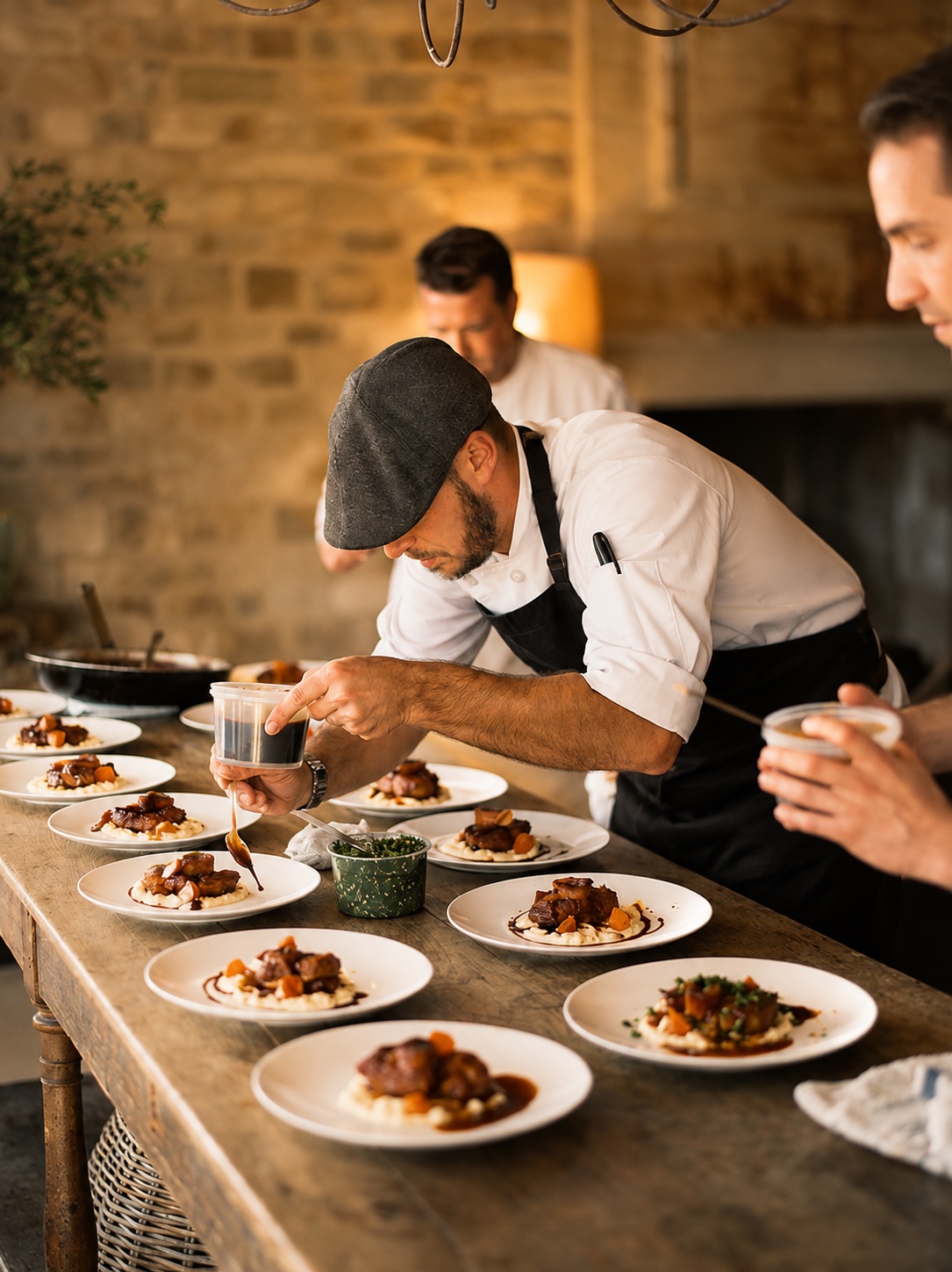 Xef emplatant les elaboracions durant l’experiència MasterChef