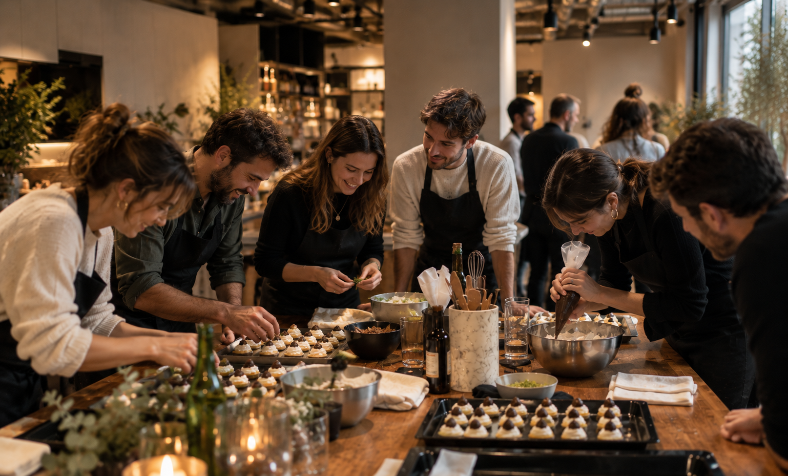 Equip preparant postres durant una experiència MasterChef
