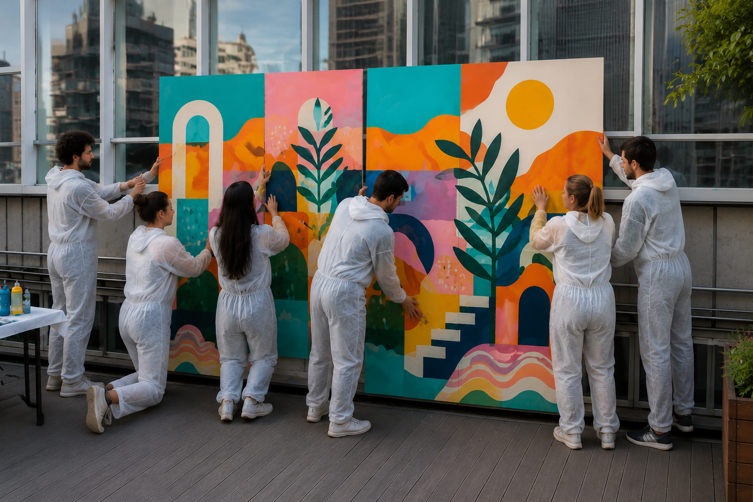 Equip unint les peces d’un mural compartit a l’exterior