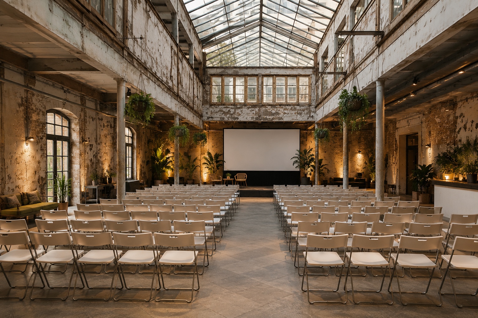 Unique industrial space prepared for a presentation.
