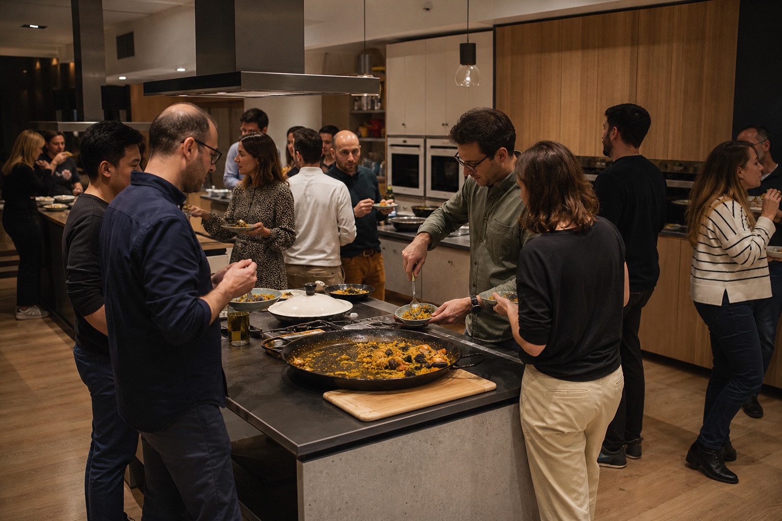 Participants servint paella durant l'activitat