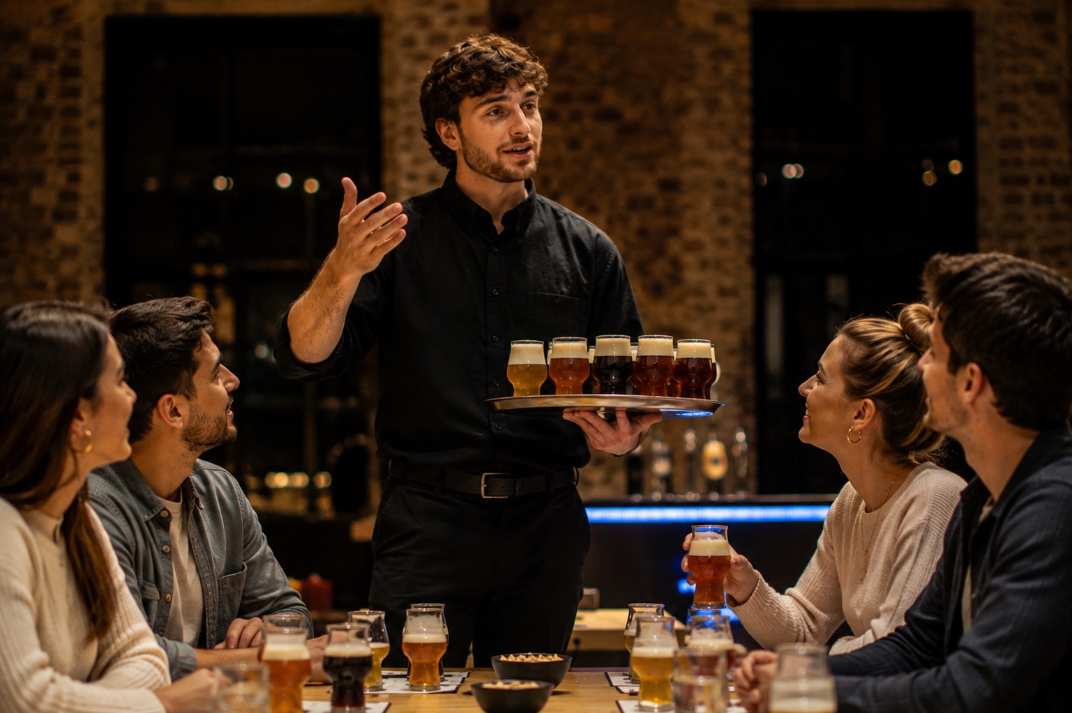Expert guiant un grup durant una cata de cerveses