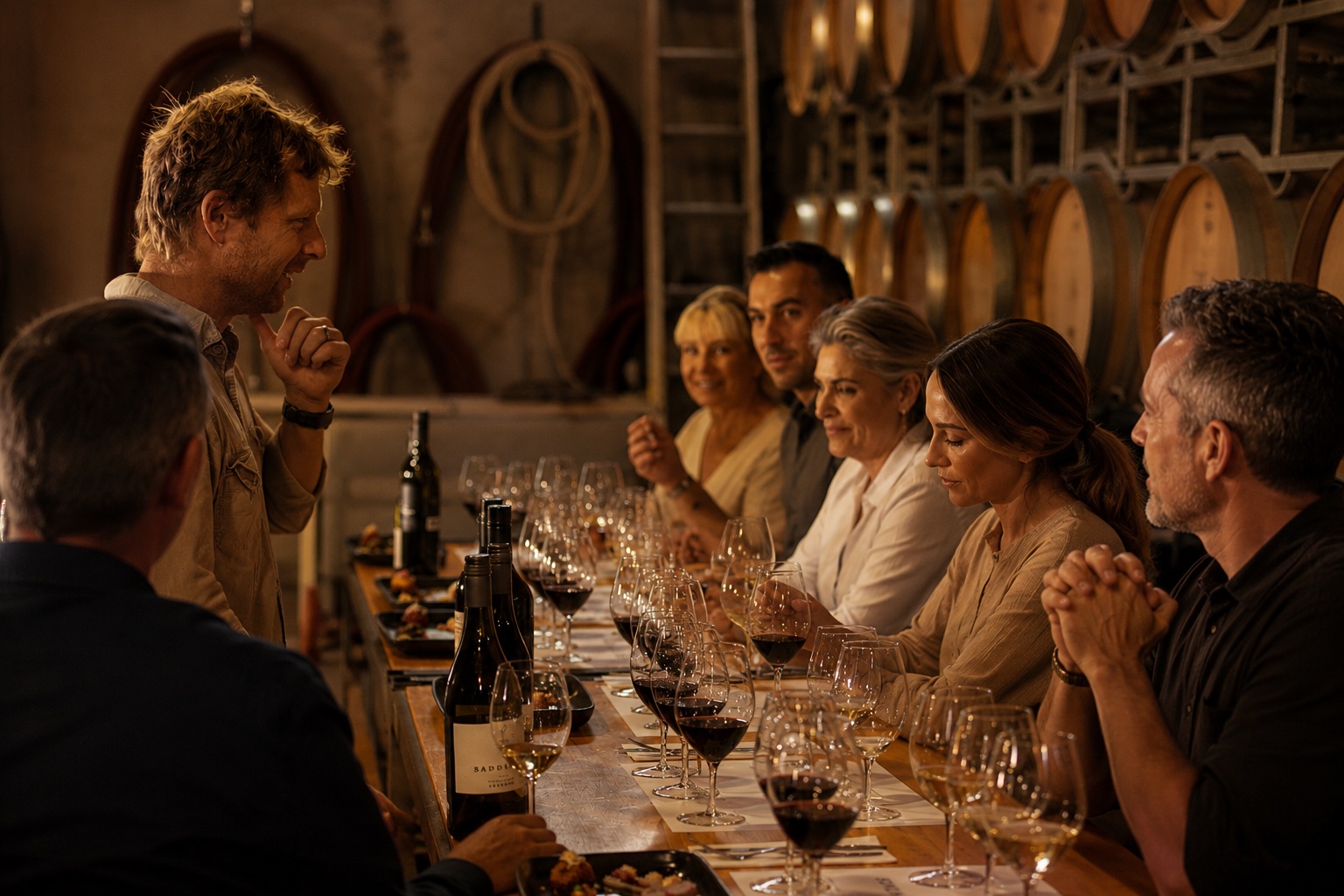 Grup participant en una cata de vins guiada per un sommelier